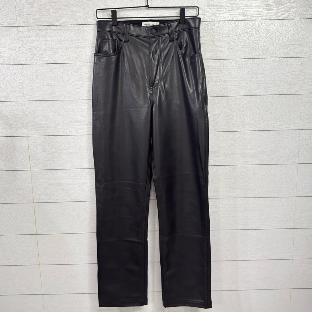 Abercrombie 90s Straight High Rise Faux Leather Pants Black Y2K Moto - Size 29/8